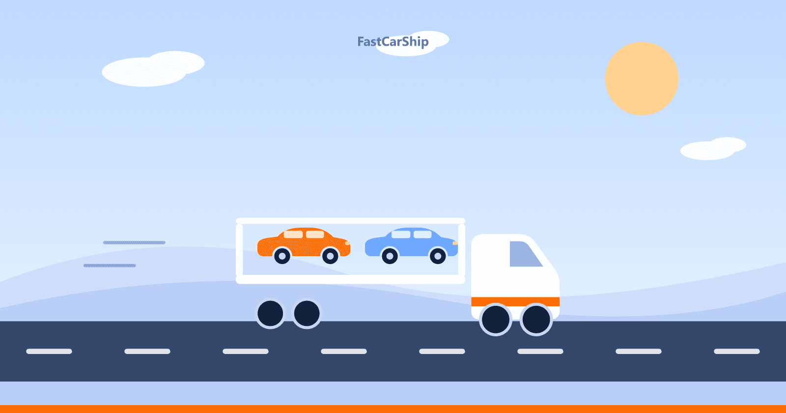 Illustration of a car hauler truck driving cross country on a highway
